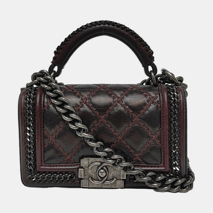 CHANEL BOY CHANEL Small Burgundy Calfskin Quilted Shoulder Bag Tote Crossbody Bag with Detachable Strap Rhodium Hardware 21 Compartments-(SKU)-965756203