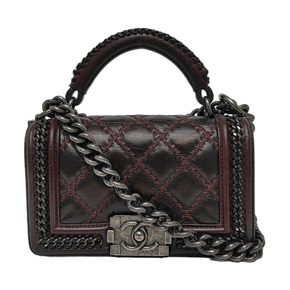 CHANEL BOY CHANEL Small Burgundy Calfskin Quilted Shoulder Bag Tote Crossbody Bag with Detachable Strap Rhodium Hardware 21 Compartments-(SKU)-965756203