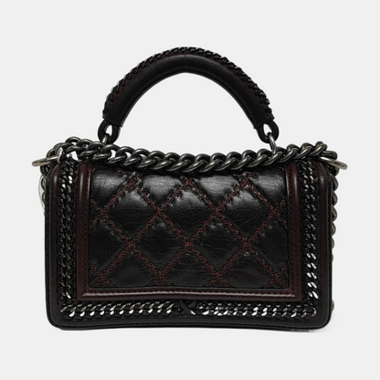CHANEL BOY CHANEL Small Burgundy Calfskin Quilted Shoulder Bag Tote Crossbody Bag with Detachable Strap Rhodium Hardware 21 Compartments-(SKU)-965756203