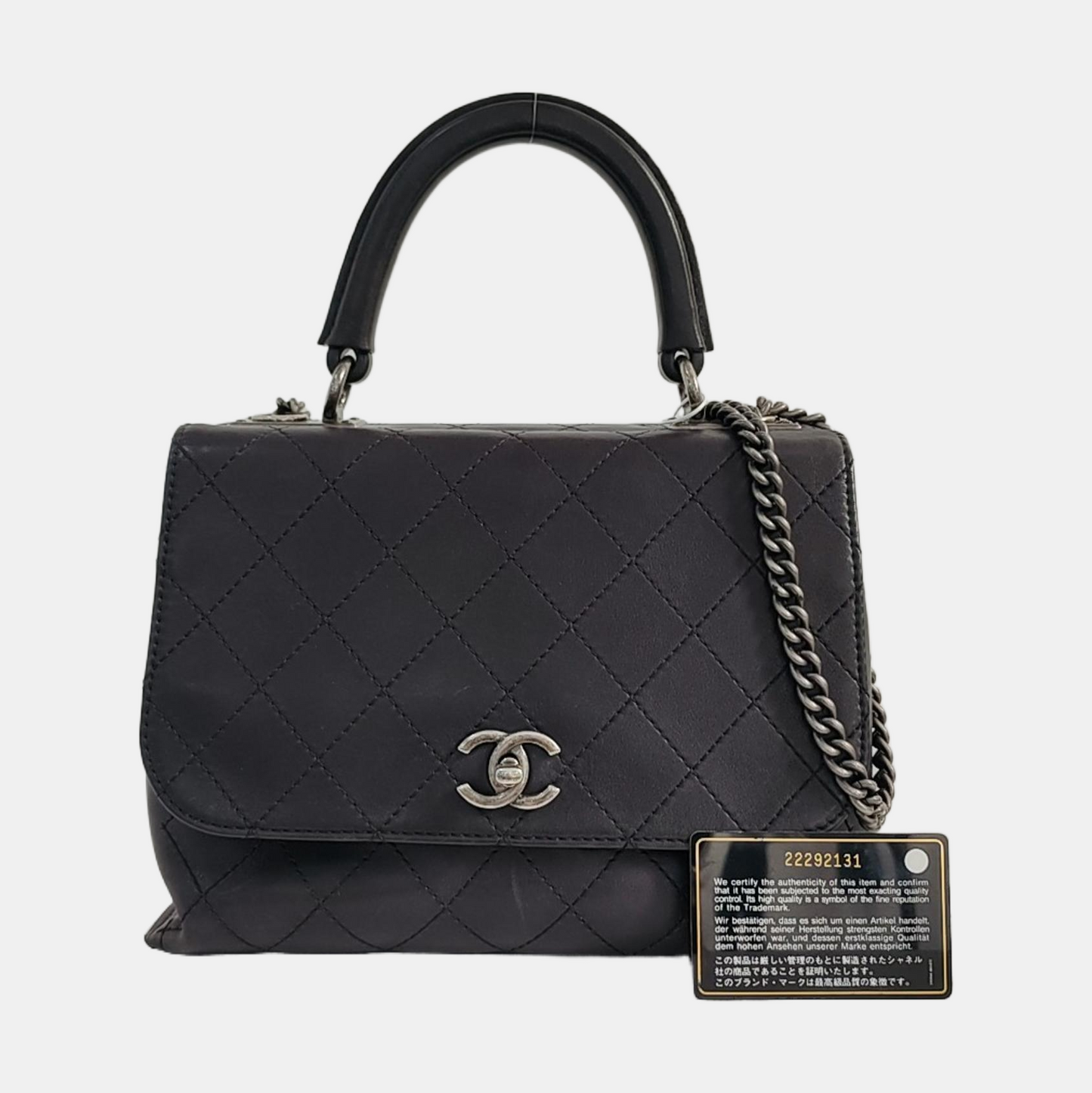 CHANEL LUXURY TOP Small Black Calfskin Quilted Shoulder Bag Tote Crossbody Bag Ruthenium Hardware 22K Clasp-(SKU)-965599174