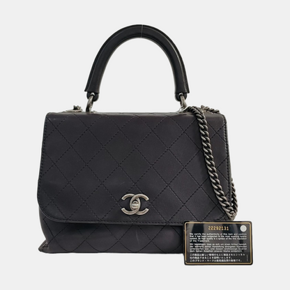 CHANEL LUXURY TOP Small Black Calfskin Quilted Shoulder Bag Tote Crossbody Bag Ruthenium Hardware 22K Clasp-(SKU)-965599174