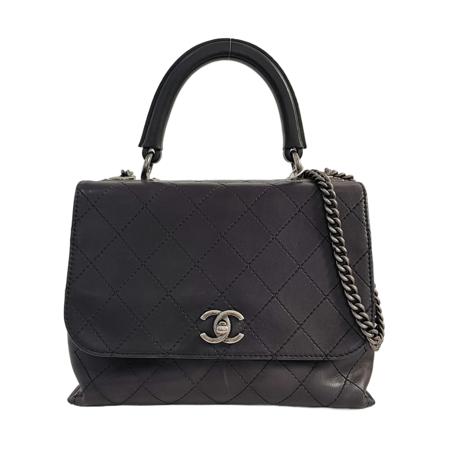 CHANEL LUXURY TOP Small Black Calfskin Quilted Shoulder Bag Tote Crossbody Bag Ruthenium Hardware 22K Clasp-(SKU)-965599174