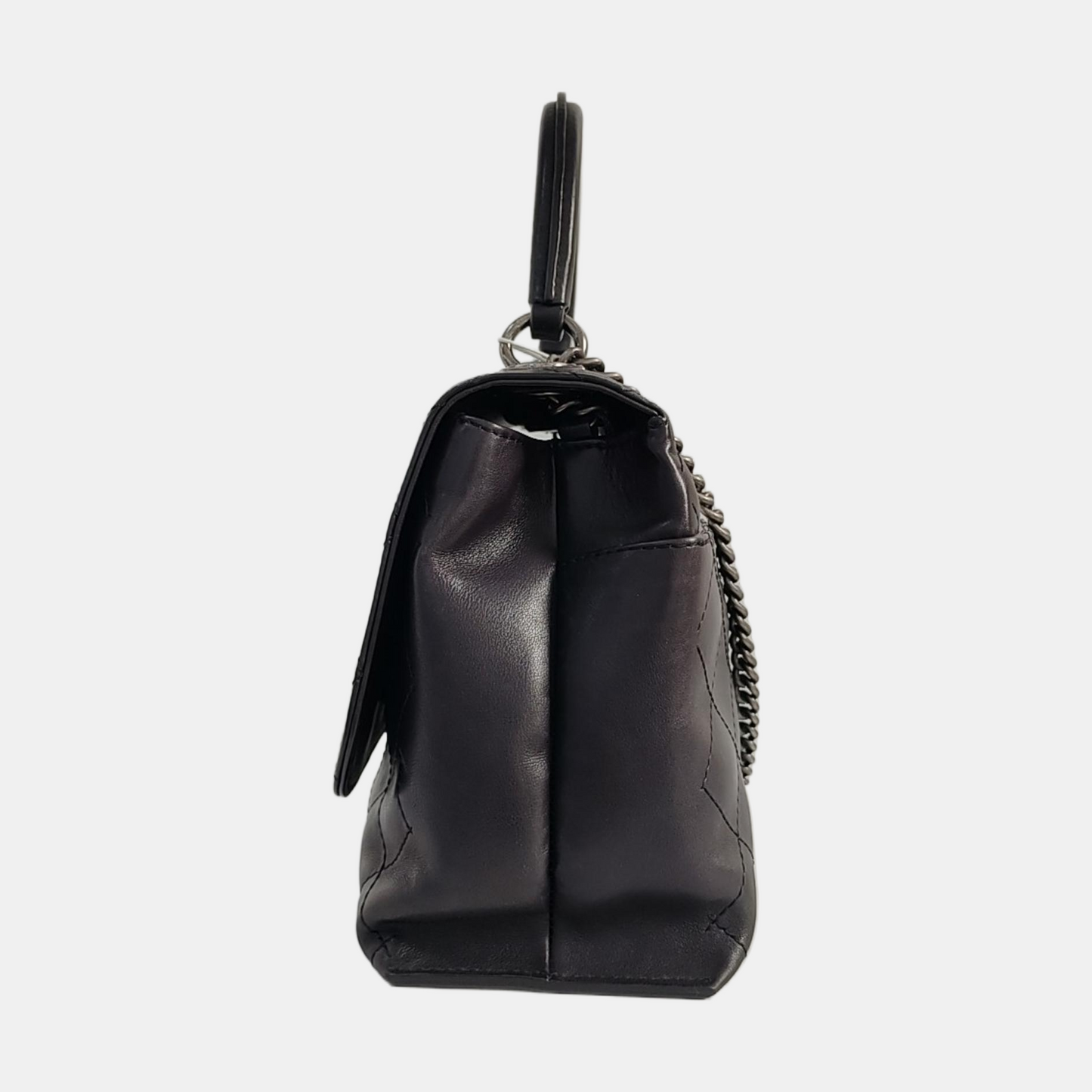 CHANEL LUXURY TOP Small Black Calfskin Quilted Shoulder Bag Tote Crossbody Bag Ruthenium Hardware 22K Clasp-(SKU)-965599174