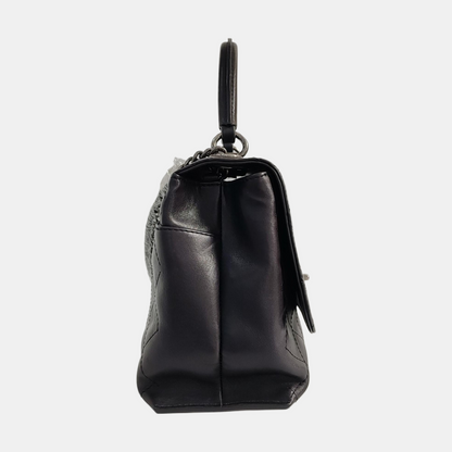 CHANEL LUXURY TOP Small Black Calfskin Quilted Shoulder Bag Tote Crossbody Bag Ruthenium Hardware 22K Clasp-(SKU)-965599174