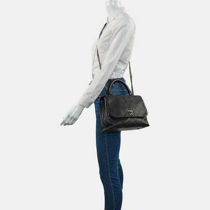 CHANEL LUXURY TOP Small Black Calfskin Quilted Shoulder Bag Tote Crossbody Bag Ruthenium Hardware 22K Clasp-(SKU)-965599174