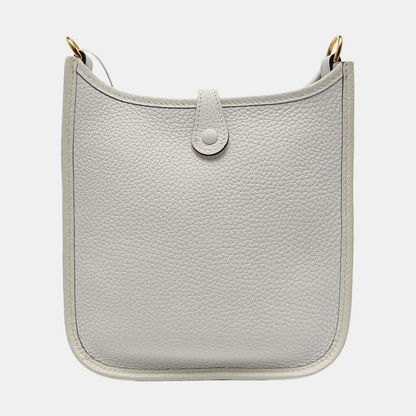 HERMÈS Evelyne New White Clemence Leather Cutout Shoulder Bag Crossbody Bag Handbag Golden Hardware Removable Shoulder Strap Accessories Included-(SKU)-961613052