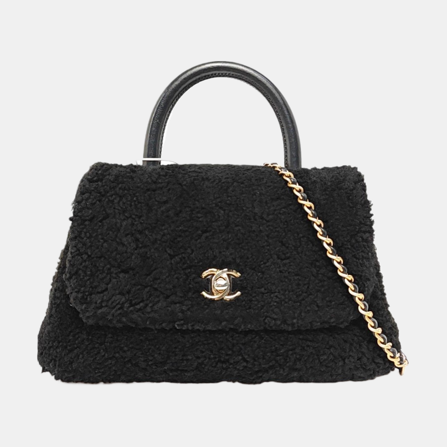 CHANEL COCO HANDLE Small Size Black Wool Calfskin Shoulder Bag, Handbag, Crossbody Bag with Detachable Strap-(SKU)-966024860