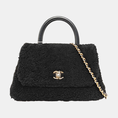CHANEL COCO HANDLE Small Size Black Wool Calfskin Shoulder Bag, Handbag, Crossbody Bag with Detachable Strap-(SKU)-966024860