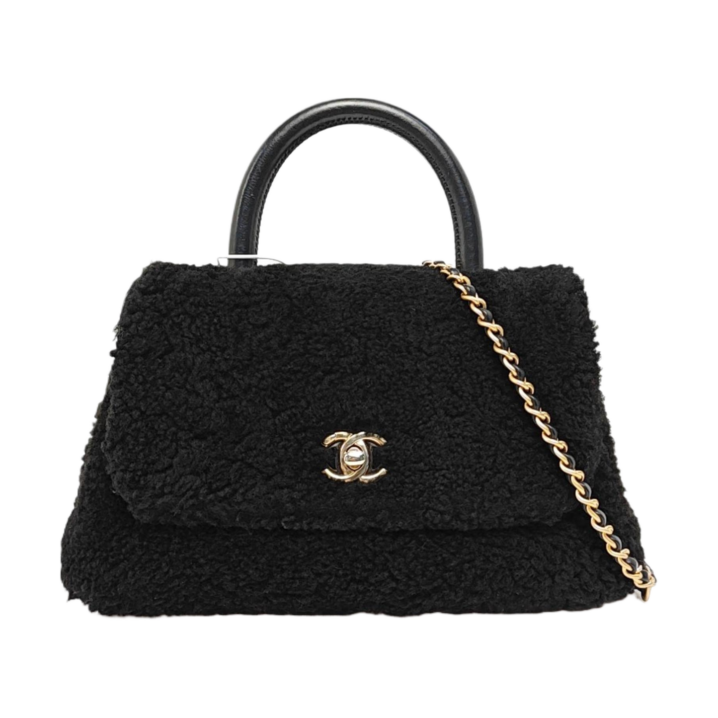 CHANEL COCO HANDLE Small Size Black Wool Calfskin Shoulder Bag, Handbag, Crossbody Bag with Detachable Strap-(SKU)-966024860