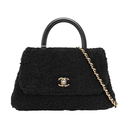 CHANEL COCO HANDLE Small Size Black Wool Calfskin Shoulder Bag, Handbag, Crossbody Bag with Detachable Strap-(SKU)-966024860