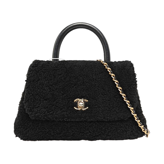 CHANEL COCO HANDLE Small Size Black Wool Calfskin Shoulder Bag, Handbag, Crossbody Bag with Detachable Strap-(SKU)-966024860