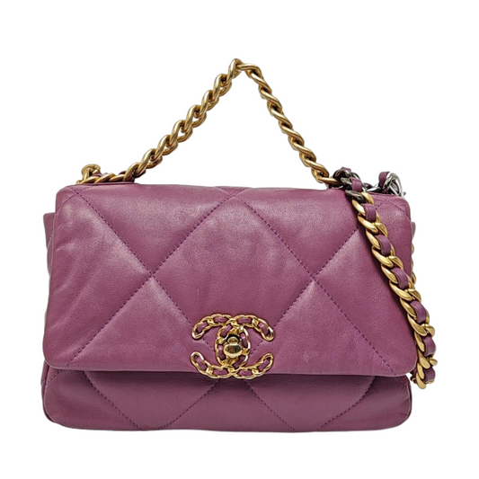 CHANEL CHANEL 19 Small Pastel Pink Lamb Leather Quilted Stitch Shoulder Bag Crossbody Bag Gold Silver Rhodium Hardware 30 Clasp-(SKU)-966023711