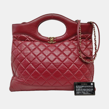 CHANEL CHANEL 31 Burgundy Vintage Calfskin Diamond Quilted Crossbody Single Shoulder Bag Tote with Gold Hardware 30 Compartments-(SKU)-966025324