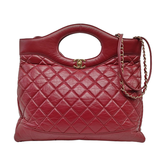 CHANEL CHANEL 31 Burgundy Vintage Calfskin Diamond Quilted Crossbody Single Shoulder Bag Tote with Gold Hardware 30 Compartments-(SKU)-966025324