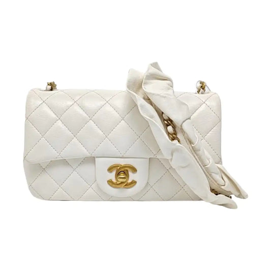 CHANEL CLASSIC FLAP Mini White Lambskin Diamond Quilted Mini Single Shoulder Bag Crossbody with Gold Hardware 30 Compartments-(SKU)-966313895
