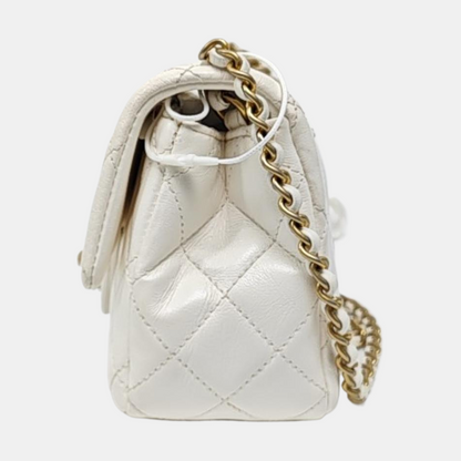 CHANEL CLASSIC FLAP Mini White Lambskin Diamond Quilted Mini Single Shoulder Bag Crossbody with Gold Hardware 30 Compartments-(SKU)-966313895