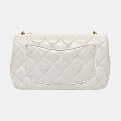CHANEL CLASSIC FLAP Mini White Lambskin Diamond Quilted Mini Single Shoulder Bag Crossbody with Gold Hardware 30 Compartments-(SKU)-966313895