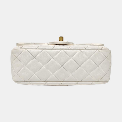 CHANEL CLASSIC FLAP Mini White Lambskin Diamond Quilted Mini Single Shoulder Bag Crossbody with Gold Hardware 30 Compartments-(SKU)-966313895