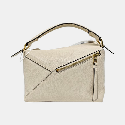 LOEWE Puzzle Small White Lamb Skin Geometric Shoulder Bag Crossbody Tote with Removable Strap-(SKU)-966123695