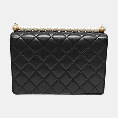 CHANEL CLASSIC VERTICAL PEARL medium black leather quilted diamond-stitched shoulder bag crossbody bag gold hardware 28 carat-(SKU)-966148569
