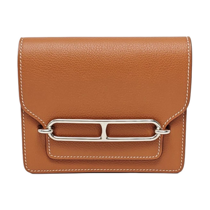 HERMÈS Roulis Gold Brown Evercolor Calfskin Wallet Silver Hardware U Sub-pockets-(SKU)-966024650