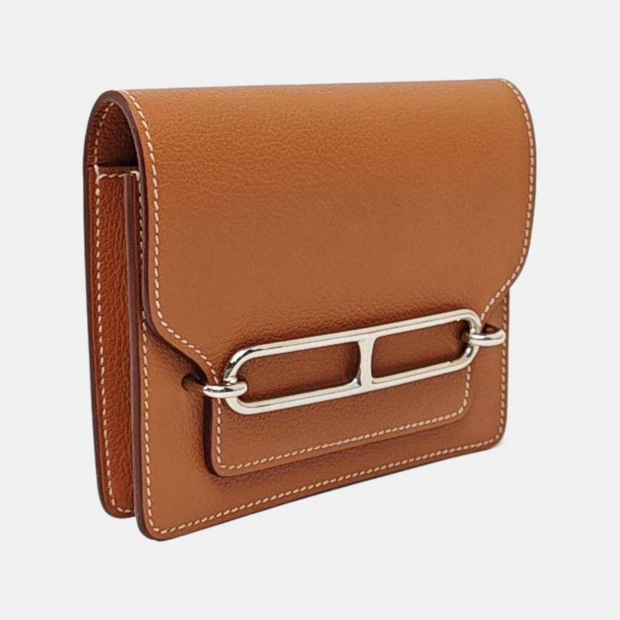 HERMÈS Roulis Gold Brown Evercolor Calfskin Wallet Silver Hardware U Sub-pockets-(SKU)-966024650