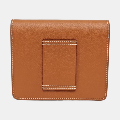 HERMÈS Roulis Gold Brown Evercolor Calfskin Wallet Silver Hardware U Sub-pockets-(SKU)-966024650