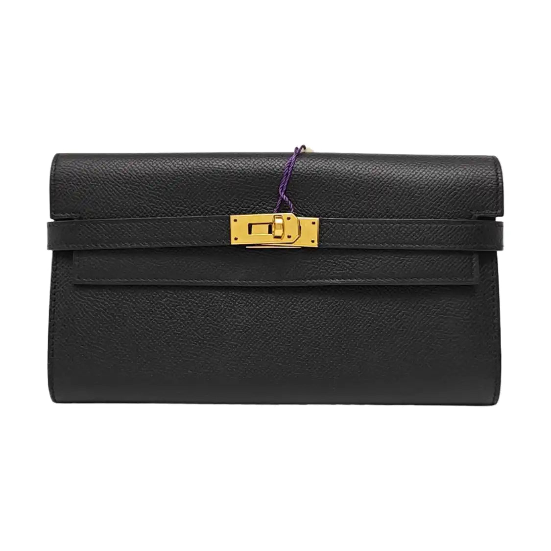 HERMÈS Kelly, black Epsom leather wallet, gold hardware, X, external stitching-(SKU)-966022168