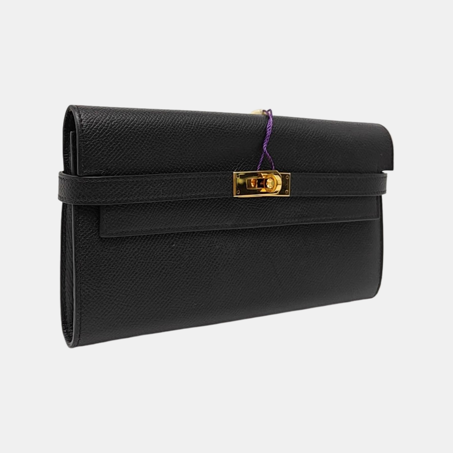 HERMÈS Kelly, black Epsom leather wallet, gold hardware, X, external stitching-(SKU)-966022168