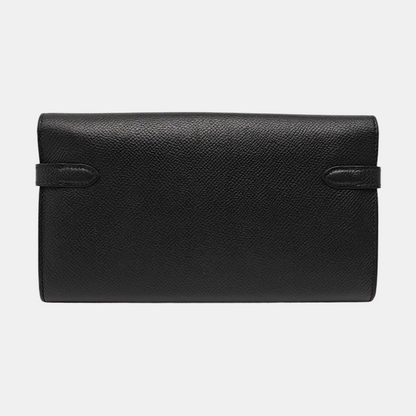 HERMÈS Kelly, black Epsom leather wallet, gold hardware, X, external stitching-(SKU)-966022168