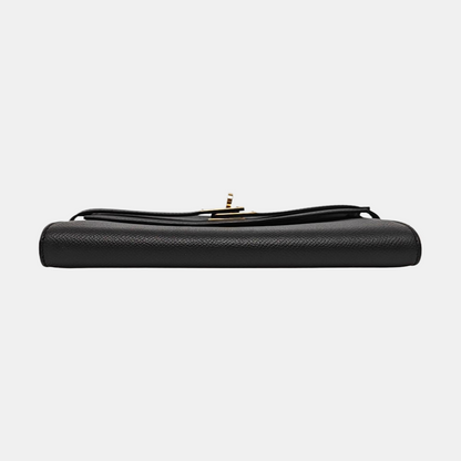 HERMÈS Kelly, black Epsom leather wallet, gold hardware, X, external stitching-(SKU)-966022168