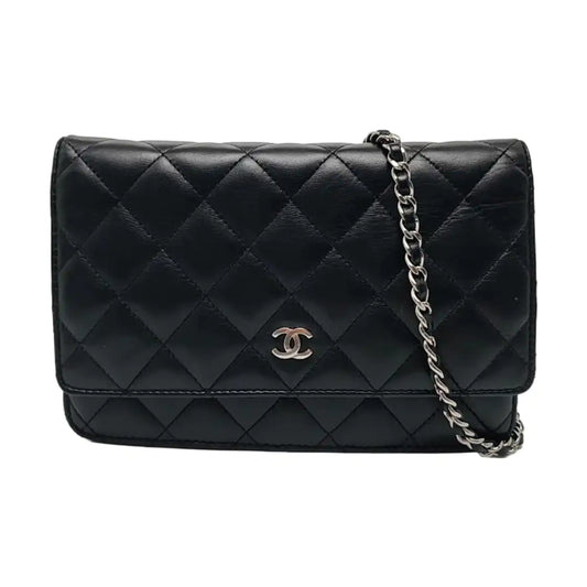 CHANEL WOC Black Lamb Skin Quilted Shoulder Bag and Crossbody with Silver Hardware 24 Clutch-(SKU)-966245704