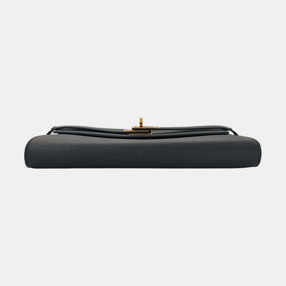 HERMÈS Kelly, black Epsom leather wallet, gold hardware, C, external stitching-(SKU)-966027449