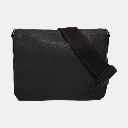 LOUIS VUITTON AEROGRAM Black Leather Printed Shoulder Bag Crossbody Bag with Detachable Strap-(SKU)-966236280