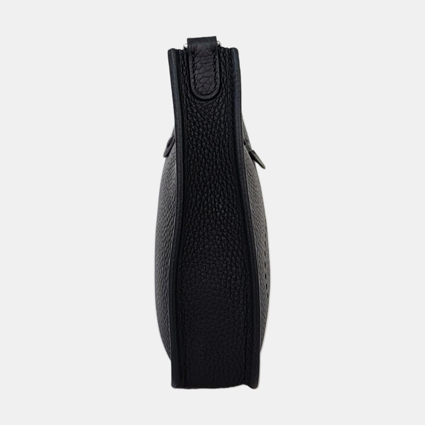 HERMÈS Evelyne TPM Black Clemence Leather Cutout Evelyne Single Shoulder Bag Crossbody Bag with Silver Hardware and B, Detachable Shoulder Strap-(SKU)-966183843