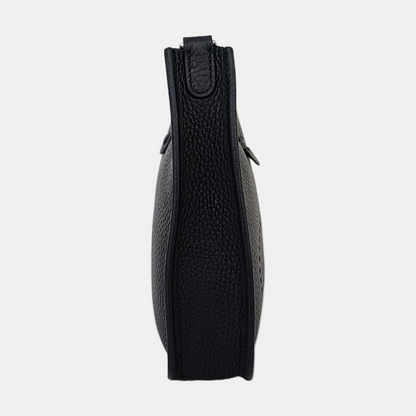 HERMÈS Evelyne TPM Black Clemence Leather Cutout Evelyne Single Shoulder Bag Crossbody Bag with Silver Hardware and B, Detachable Shoulder Strap-(SKU)-966183843