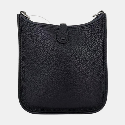 HERMÈS Evelyne TPM Black Clemence Leather Cutout Evelyne Single Shoulder Bag Crossbody Bag with Silver Hardware and B, Detachable Shoulder Strap-(SKU)-966183843