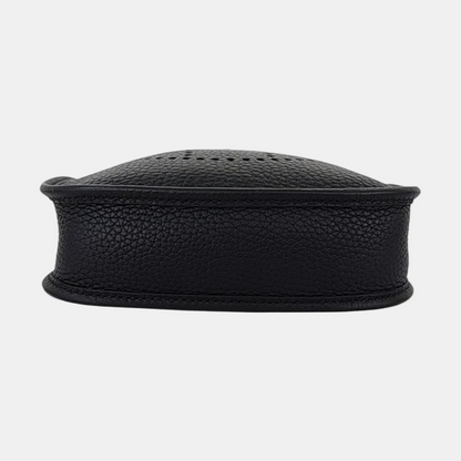 HERMÈS Evelyne TPM Black Clemence Leather Cutout Evelyne Single Shoulder Bag Crossbody Bag with Silver Hardware and B, Detachable Shoulder Strap-(SKU)-966183843
