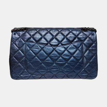 CHANEL 2.55 Maxi Super Large Blue Lamb Leather Quilted Single Shoulder Bag Crossbody Bag Black Hardware 12 Clasp-(SKU)-966137551