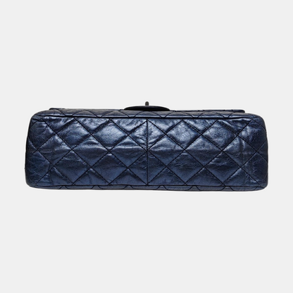 CHANEL 2.55 Maxi Super Large Blue Lamb Leather Quilted Single Shoulder Bag Crossbody Bag Black Hardware 12 Clasp-(SKU)-966137551