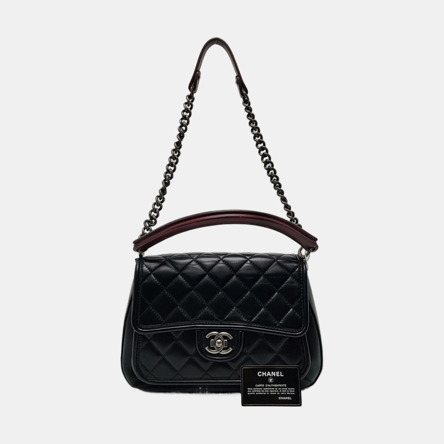 CHANEL PRESTIGE Black Calfskin Quilted Shoulder Bag with Palladium Hardware, 21 Clasp-(SKU)-966292993