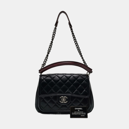 CHANEL PRESTIGE Black Calfskin Quilted Shoulder Bag with Palladium Hardware, 21 Clasp-(SKU)-966292993