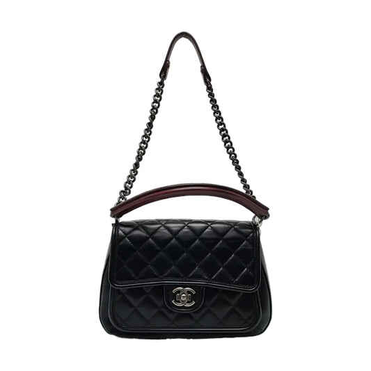 CHANEL PRESTIGE Black Calfskin Quilted Shoulder Bag with Palladium Hardware, 21 Clasp-(SKU)-966292993