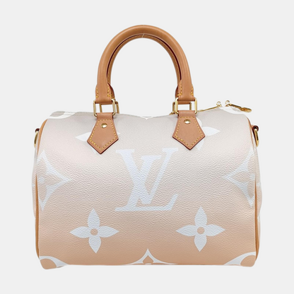 LOUIS VUITTON SPEEDY 25 Apricot Coated Canvas Monogram Boston Bag Crossbody Shoulder Bag Sling Bag Gold Hardware Removable Strap-(SKU)-966306209