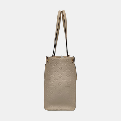 LOUIS VUITTON ONTHEGO Medium-sized Beige Leather Monogram Embossed Jungle Bag Shoulder Bag Tote Bag Golden Hardware-(SKU)-966297097