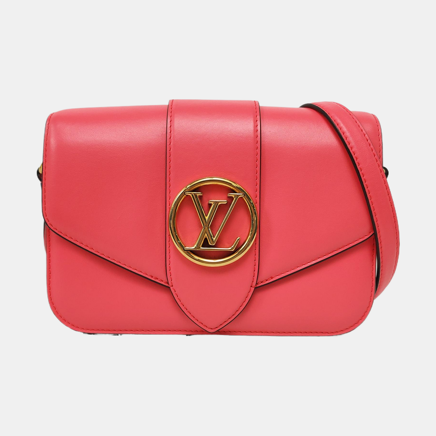 LOUIS VUITTON PONT 9 Red Calfskin Shoulder Bag Handbag Golden Hardware-(SKU)-966331663