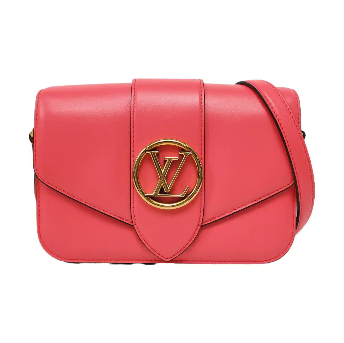 LOUIS VUITTON PONT 9 Red Calfskin Shoulder Bag Handbag Golden Hardware-(SKU)-966331663