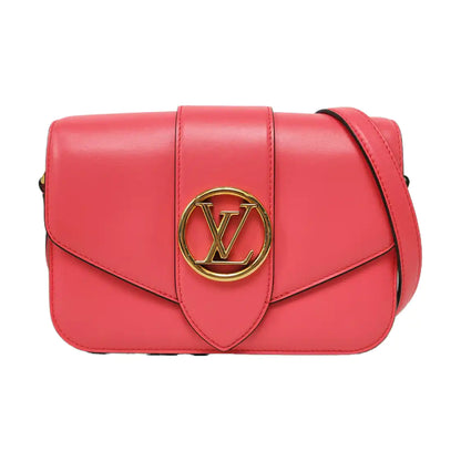 LOUIS VUITTON PONT 9 Red Calfskin Shoulder Bag Handbag Golden Hardware-(SKU)-966331663