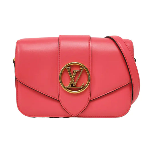 LOUIS VUITTON PONT 9 Red Calfskin Shoulder Bag Handbag Golden Hardware-(SKU)-966331663
