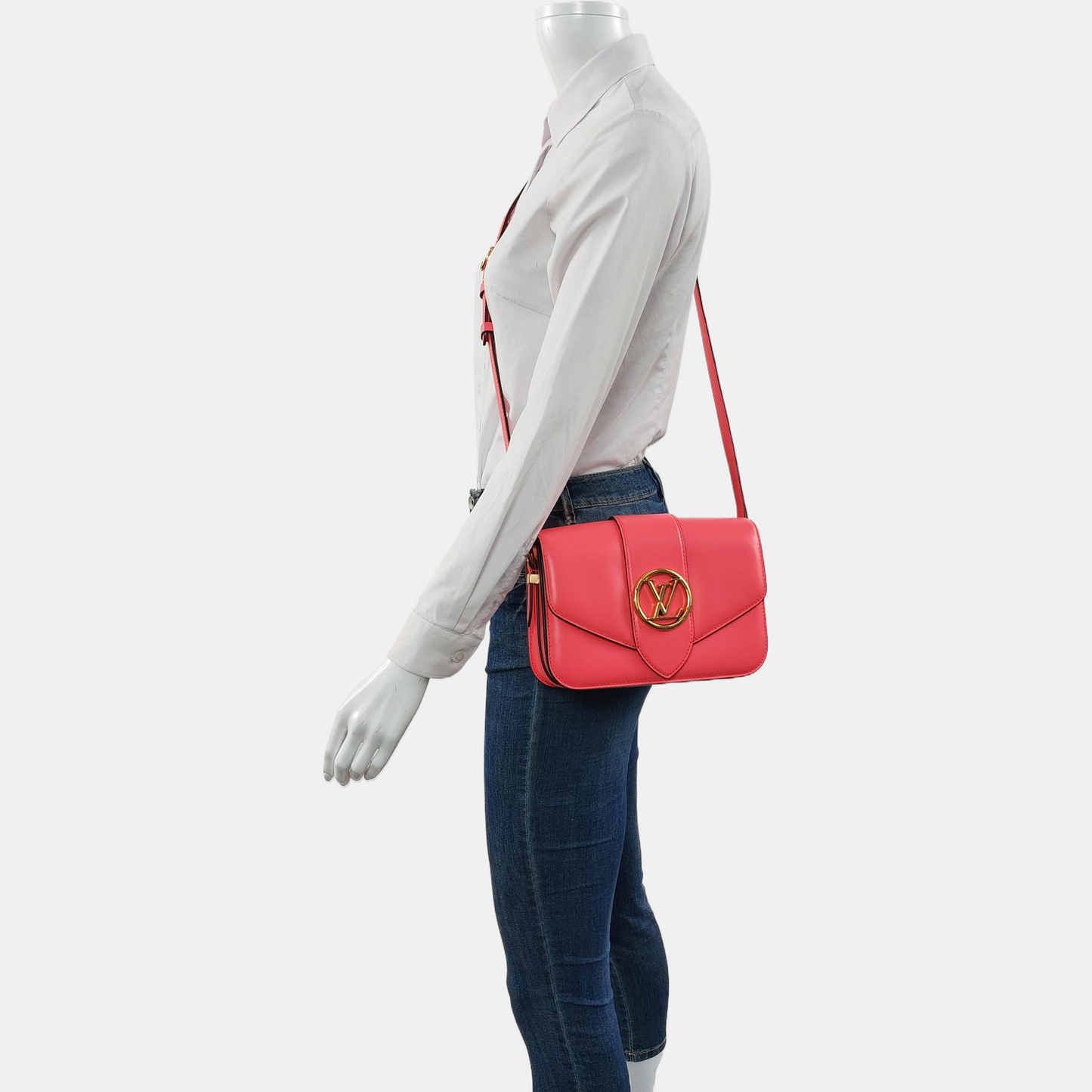 LOUIS VUITTON PONT 9 Red Calfskin Shoulder Bag Handbag Golden Hardware-(SKU)-966331663